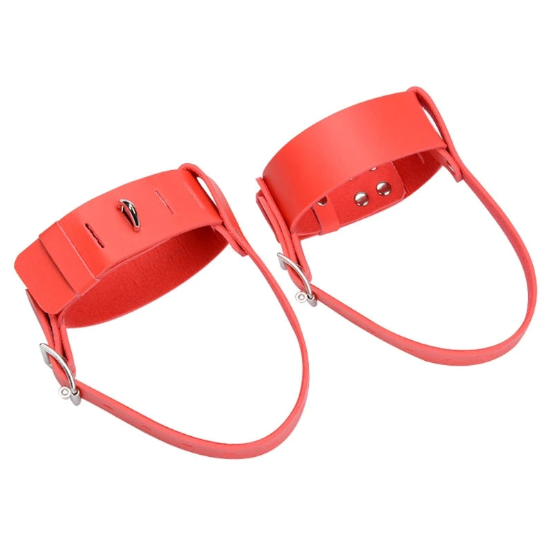 PU Leather Ankle Locking Belts Restraint Cuffs Fixed High Heel Shoes Straps Erotic Bandage with Locks Keys Adults Toys