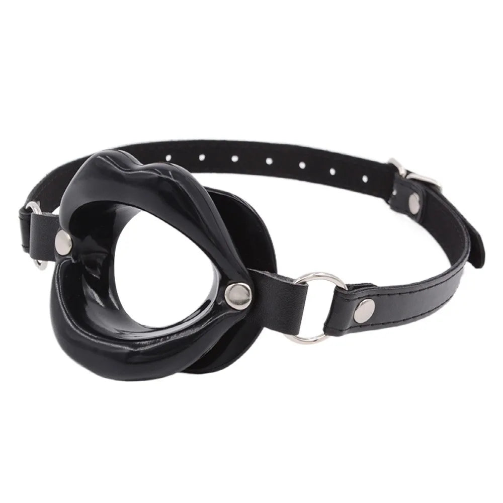 BDSM Bondage Slave Flirting Restraint Erotic PU Leather Lips Ring Open Mouth Gag Silicone Ball Sex Toy for Couples Adult Games