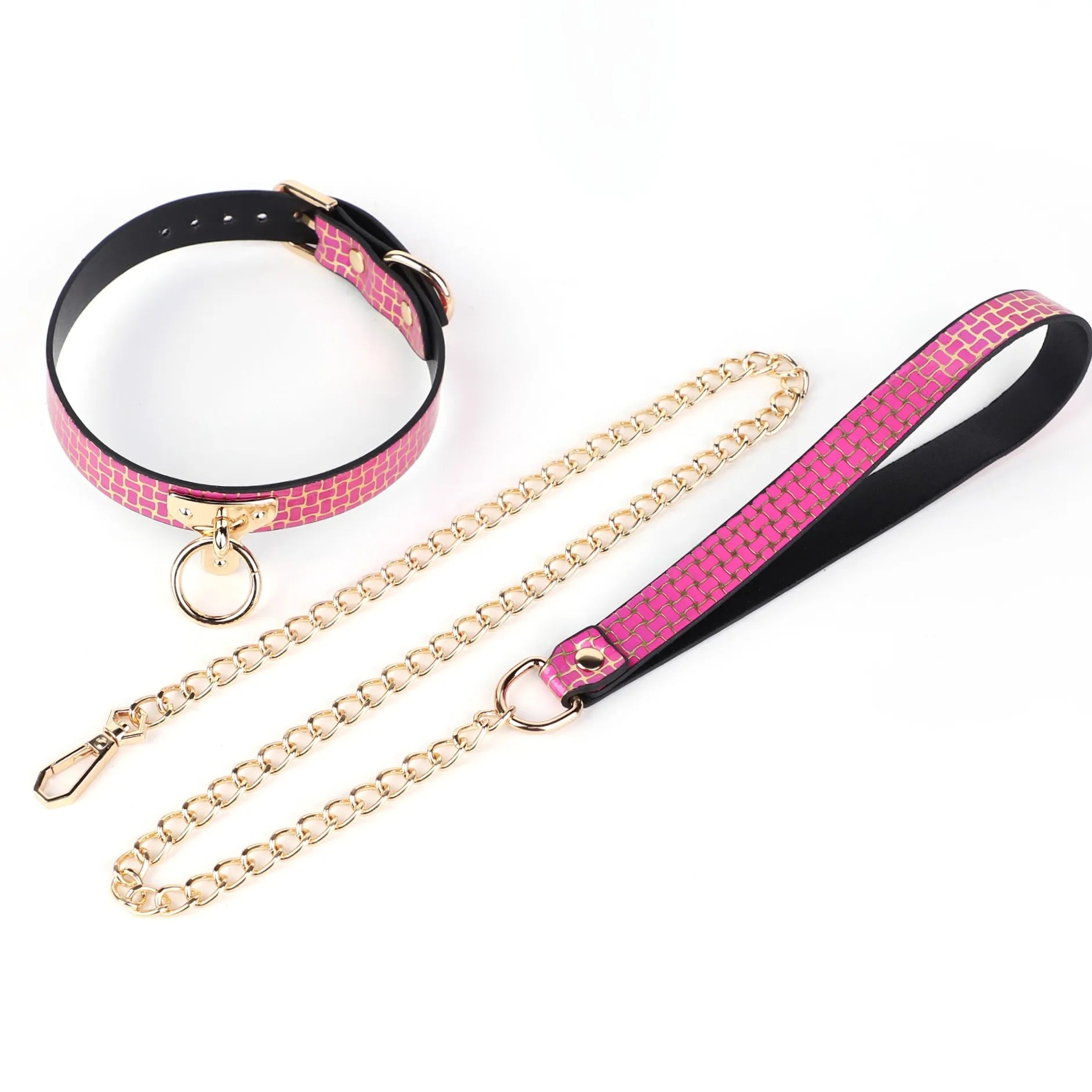 CKQU BDSM Leather Adjustable Neck Collar with Metal Chain & Bell for Adult Bondage Roleplay Luminous Safe Control Hot Sale