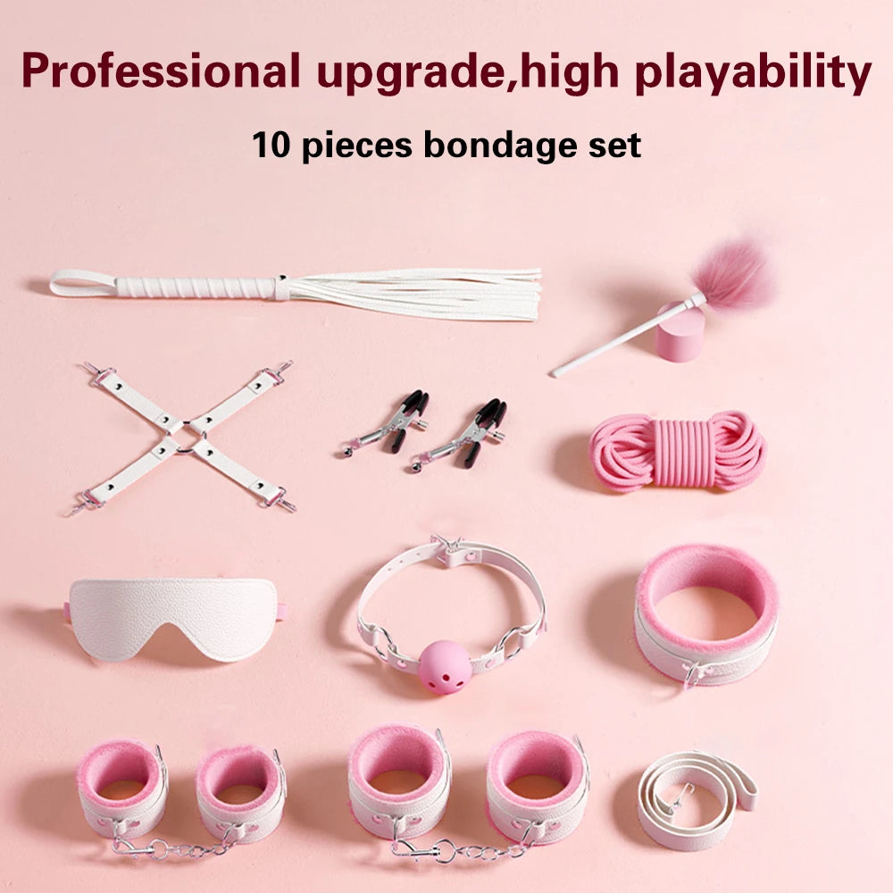Bondage Toys BDSM Sex Restrsaints Erotic Adults Toys Handcuffs Ankle Cuffs Collar Sex Toy Adults Games Sex Leather Ferminino Kit