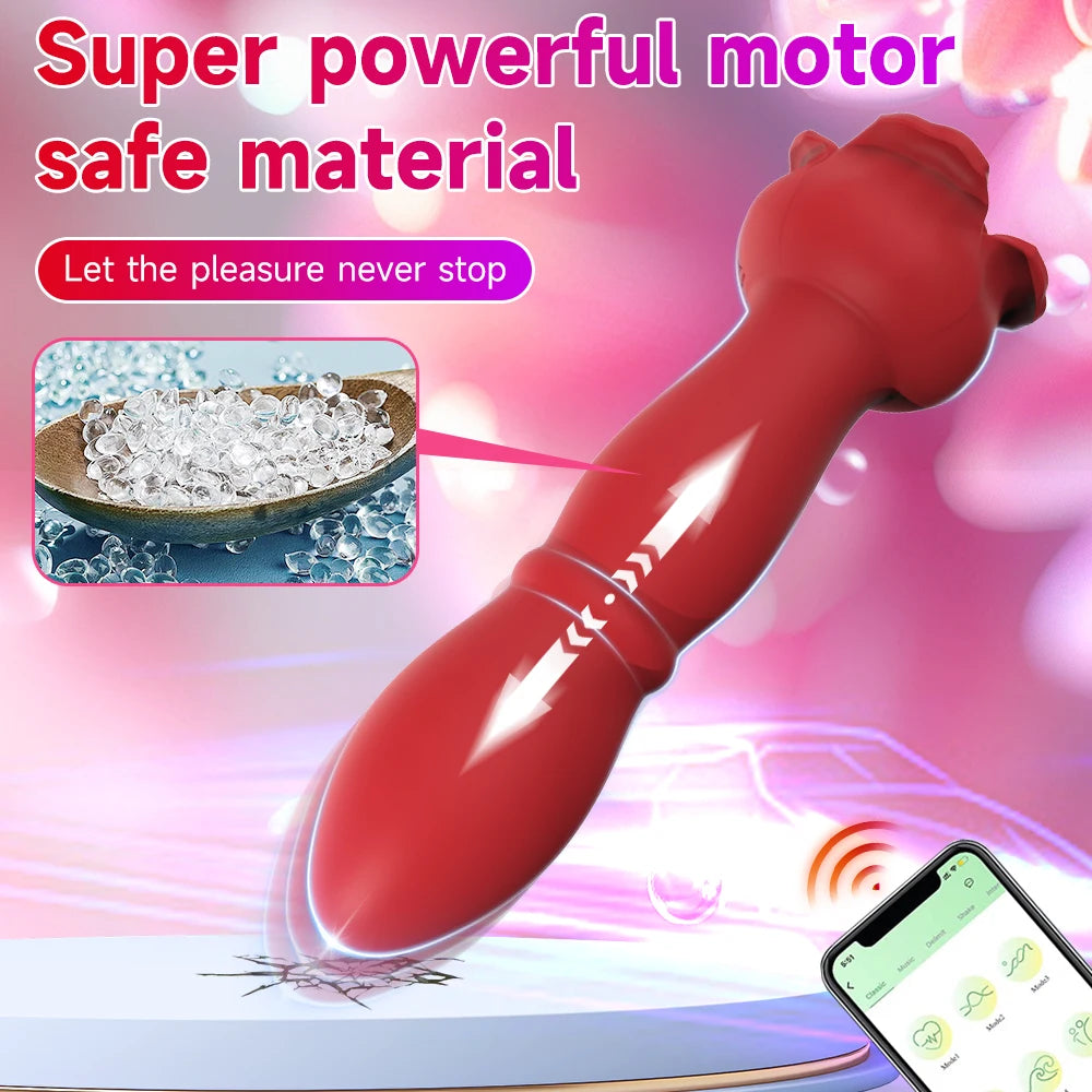 Thrusting Dildo App Remote Control Anal Plug Vibrator Male Prostate Massager 9 Modes Rose Anal Toy Butt Plug Sex Toys for Men