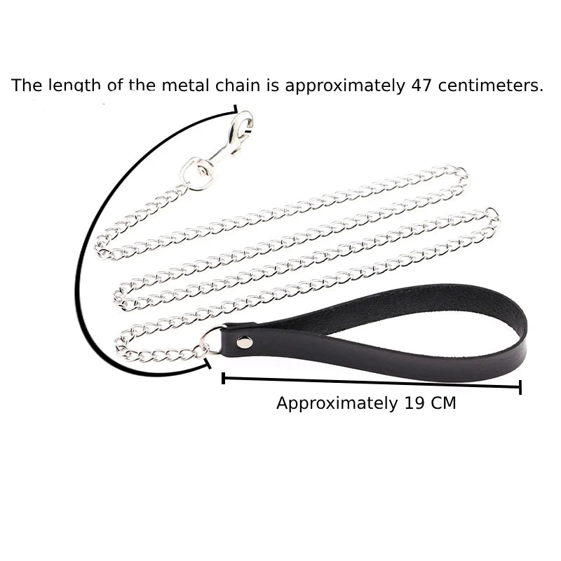 CKQU BDSM Leather Adjustable Neck Collar with Metal Chain & Bell for Adult Bondage Roleplay Luminous Safe Control Hot Sale