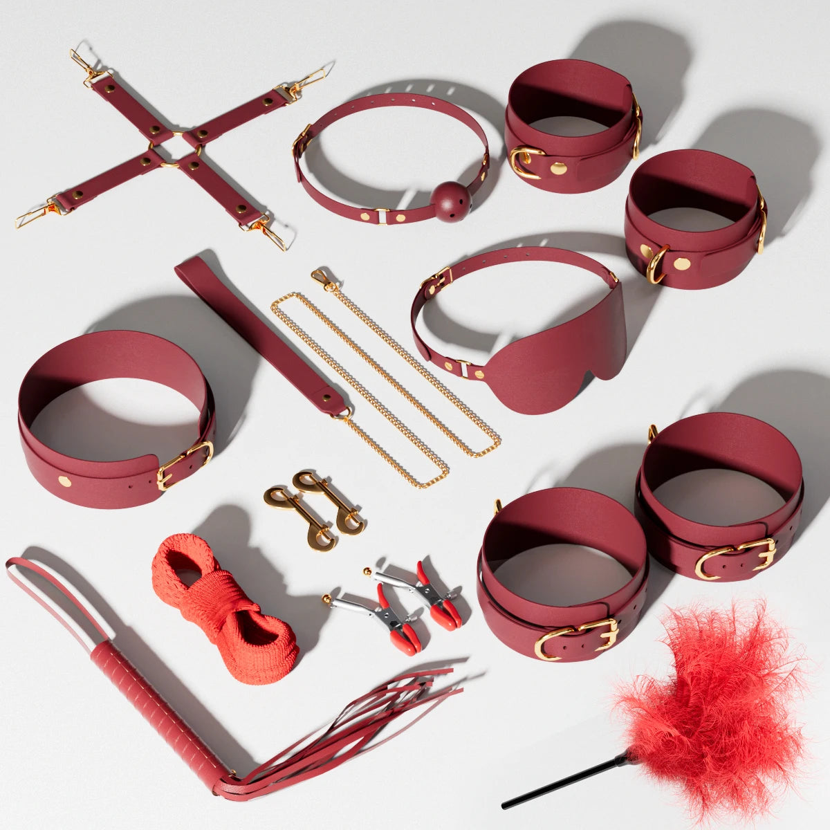 Sexy BDSM Leather Plush Bundle Set, Exotic Sex Toy, Gear Collar, Hip, Oral Erotic Bundle, Eye Mask, Whipping Nipple Clip