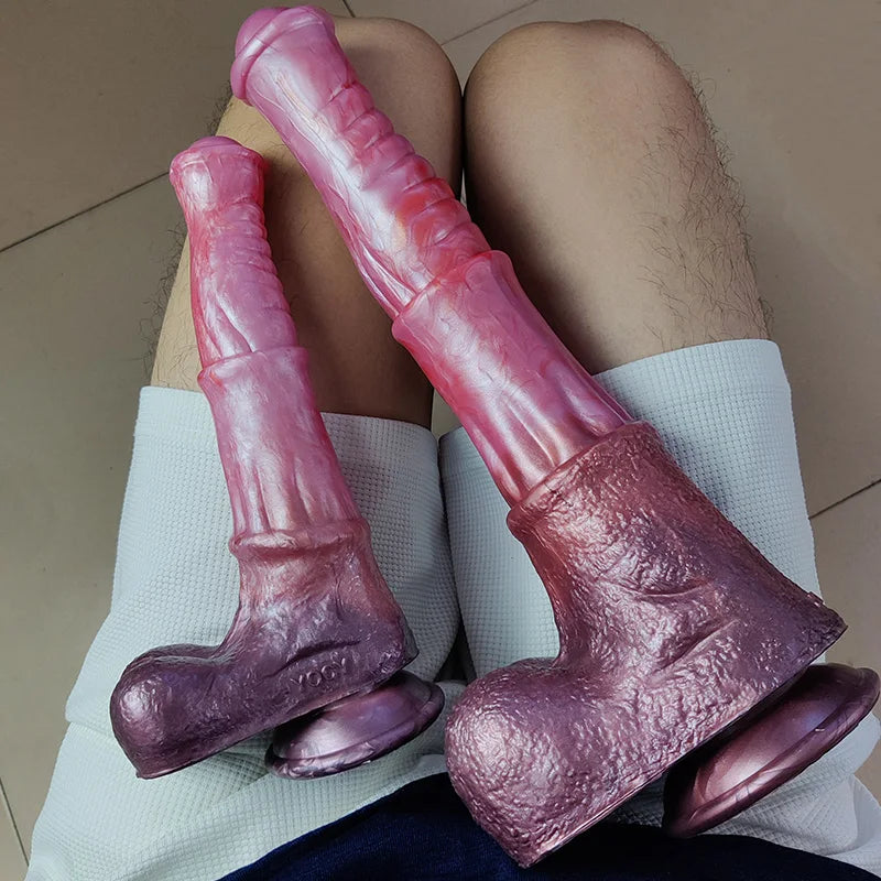 YOCY Realistic Horse Dildo Silicone 13.69 inch Huge Long Dildo For Anal Stimulation G-Spot Penis Cock With Sucker Adult Sex Shop