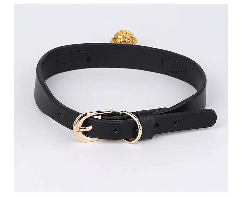 CKQU BDSM Leather Adjustable Neck Collar with Metal Chain & Bell for Adult Bondage Roleplay Luminous Safe Control Hot Sale