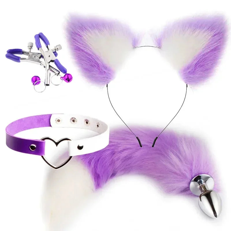 Fox Tail Anal Plug with Hairpin Bdsm Toy Flirting Metal Butt Plug Tail Sex Toys for Woman Man Couples Cosplay Adult Game Shop