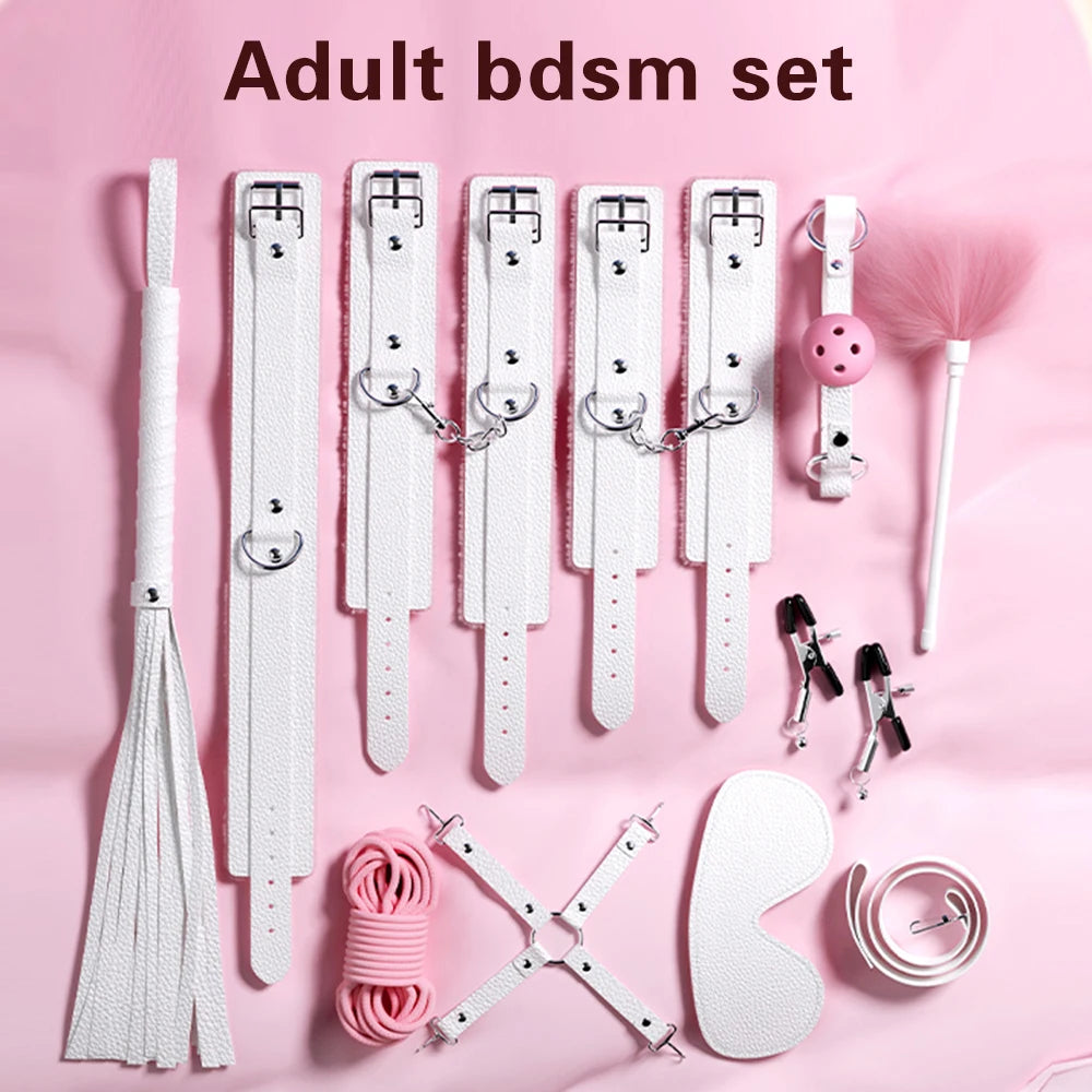 Bondage Toys BDSM Sex Restrsaints Erotic Adults Toys Handcuffs Ankle Cuffs Collar Sex Toy Adults Games Sex Leather Ferminino Kit