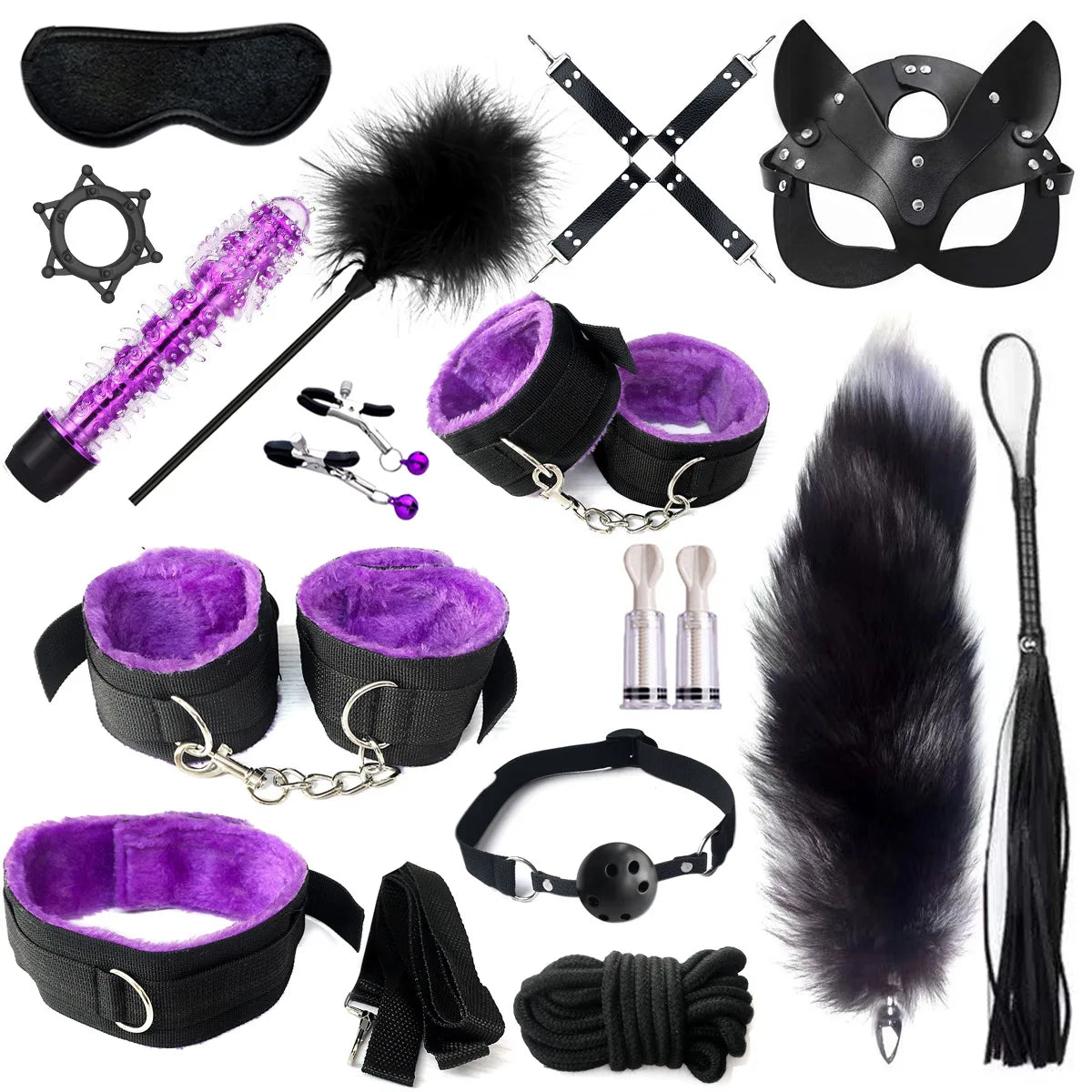 Sexy BDSM Leather Plush Bundle Set, Exotic Sex Toy, Gear Collar, Hip, Oral Erotic Bundle, Eye Mask, Whipping Nipple Clip