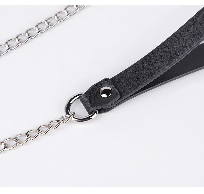 CKQU BDSM Leather Adjustable Neck Collar with Metal Chain & Bell for Adult Bondage Roleplay Luminous Safe Control Hot Sale