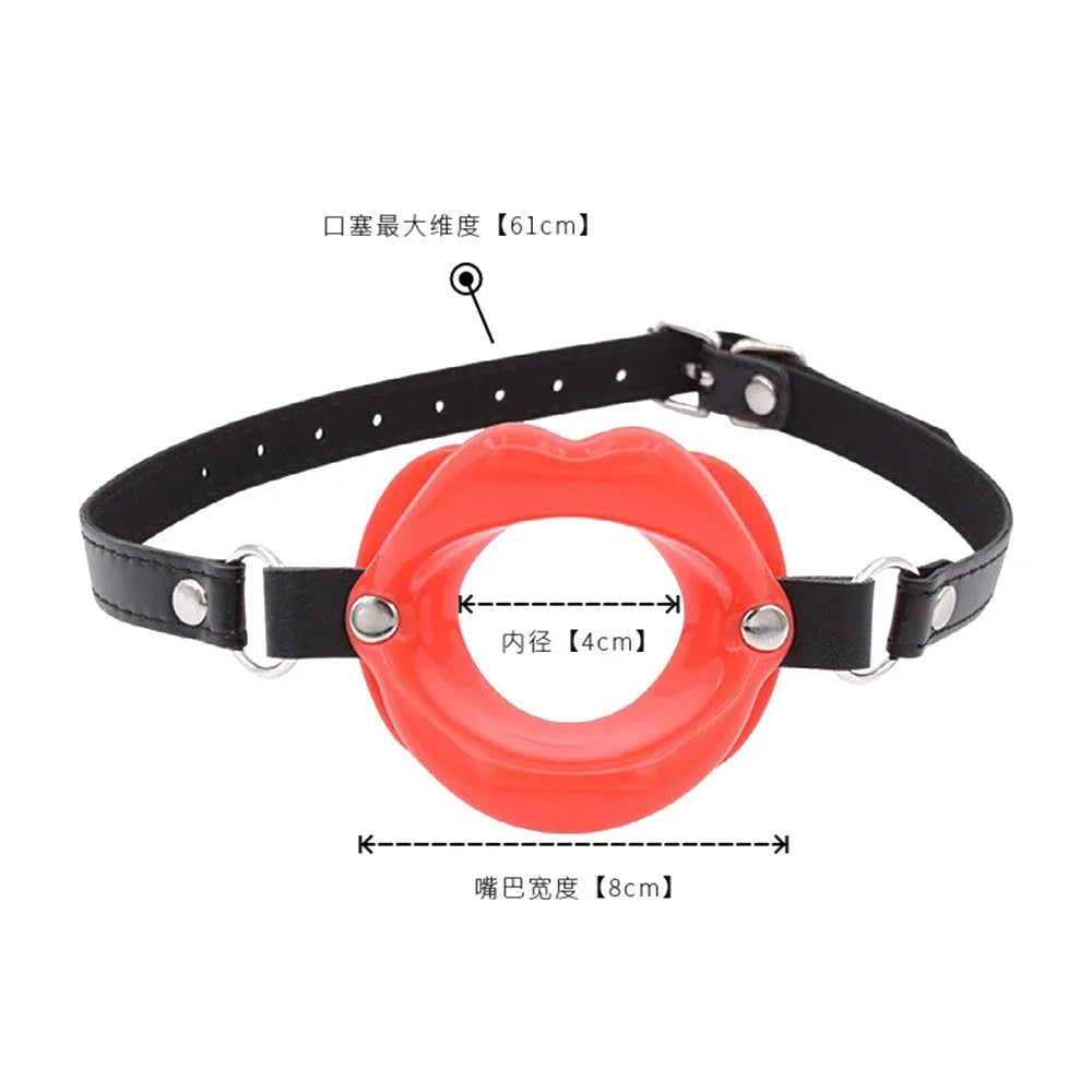BDSM Bondage Slave Flirting Restraint Erotic PU Leather Lips Ring Open Mouth Gag Silicone Ball Sex Toy for Couples Adult Games
