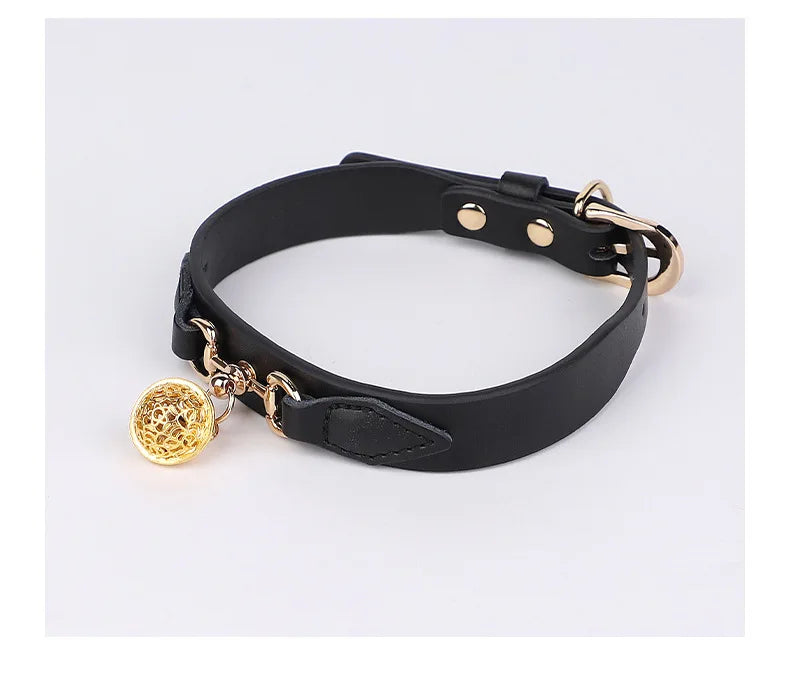 CKQU BDSM Leather Adjustable Neck Collar with Metal Chain & Bell for Adult Bondage Roleplay Luminous Safe Control Hot Sale