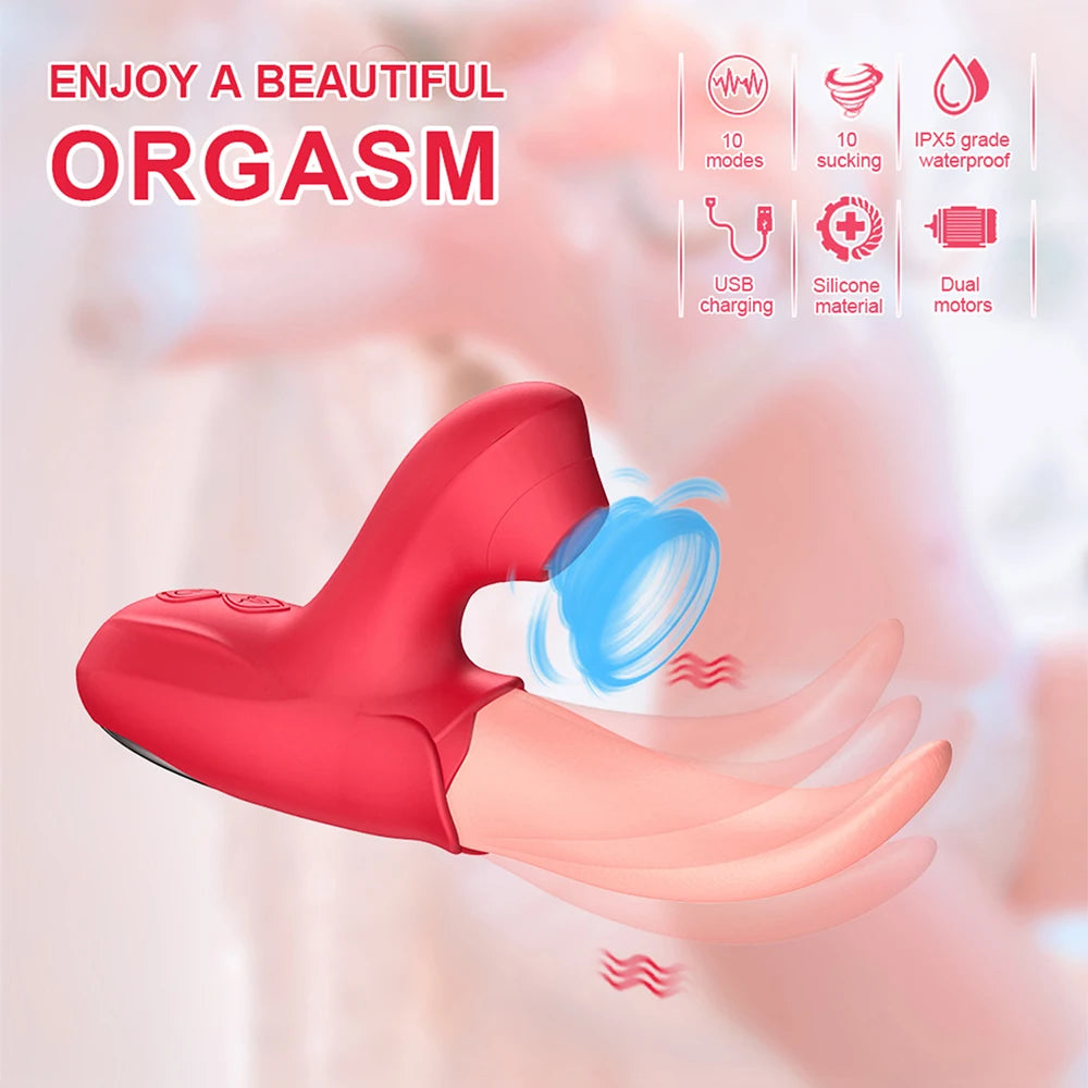 Sucking Rose Vibrator with Tongue Licking for Women Clitoral Stimulation Nipples Stimulator Female Adult Goods Sex Toys