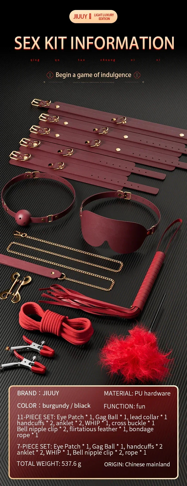 JIUUY Adult SM Sex Products Kits Bondage Gear Collar Butt Oral Erotic Bundle Blindfold Whip Sex BDSM Sex Game for Couples