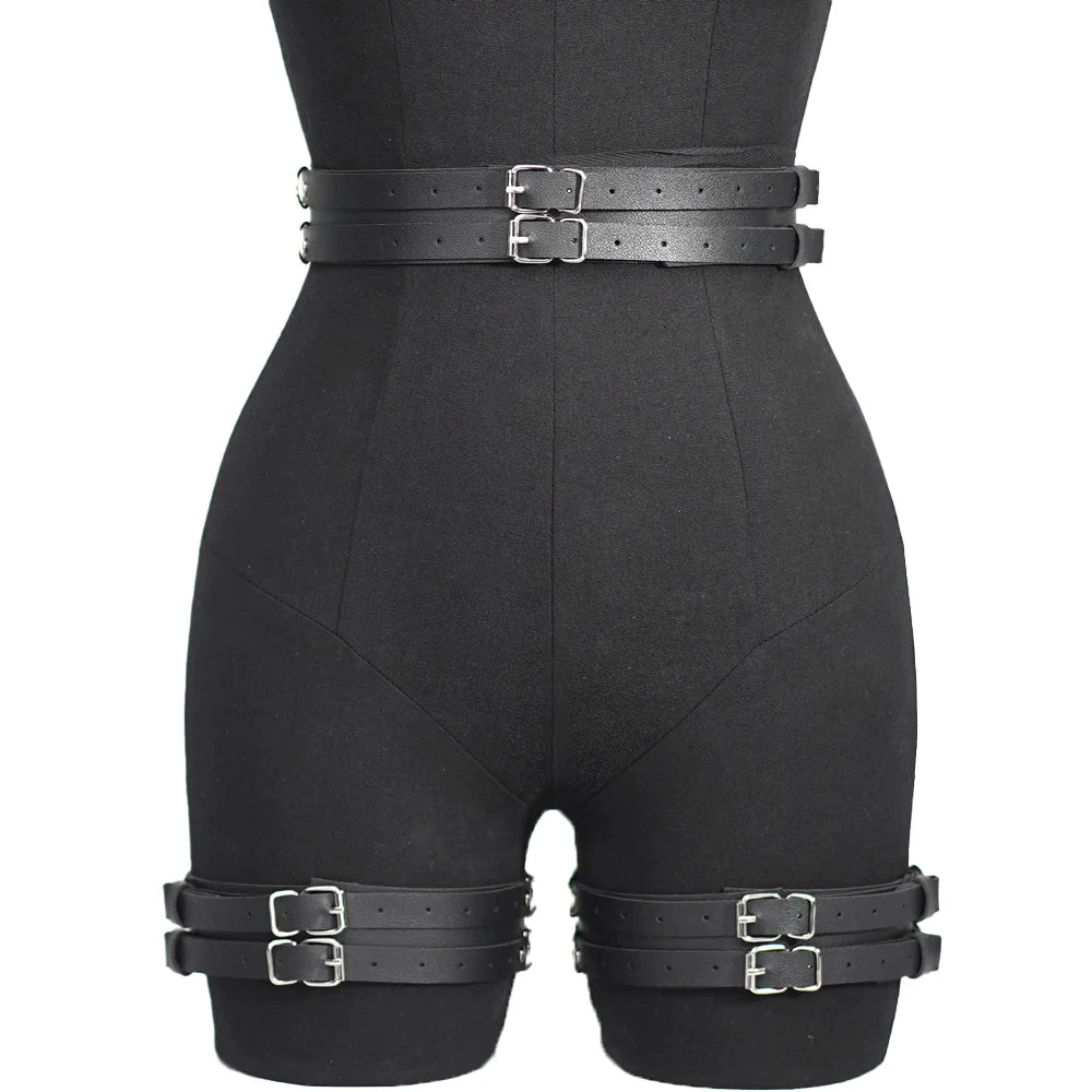 Sexy Women Leather Thigh Garter Bondage Leg Harness Gothic Stocking Belt Adult Erotic Lingerie BDSM Fetish Clothing Accessorie