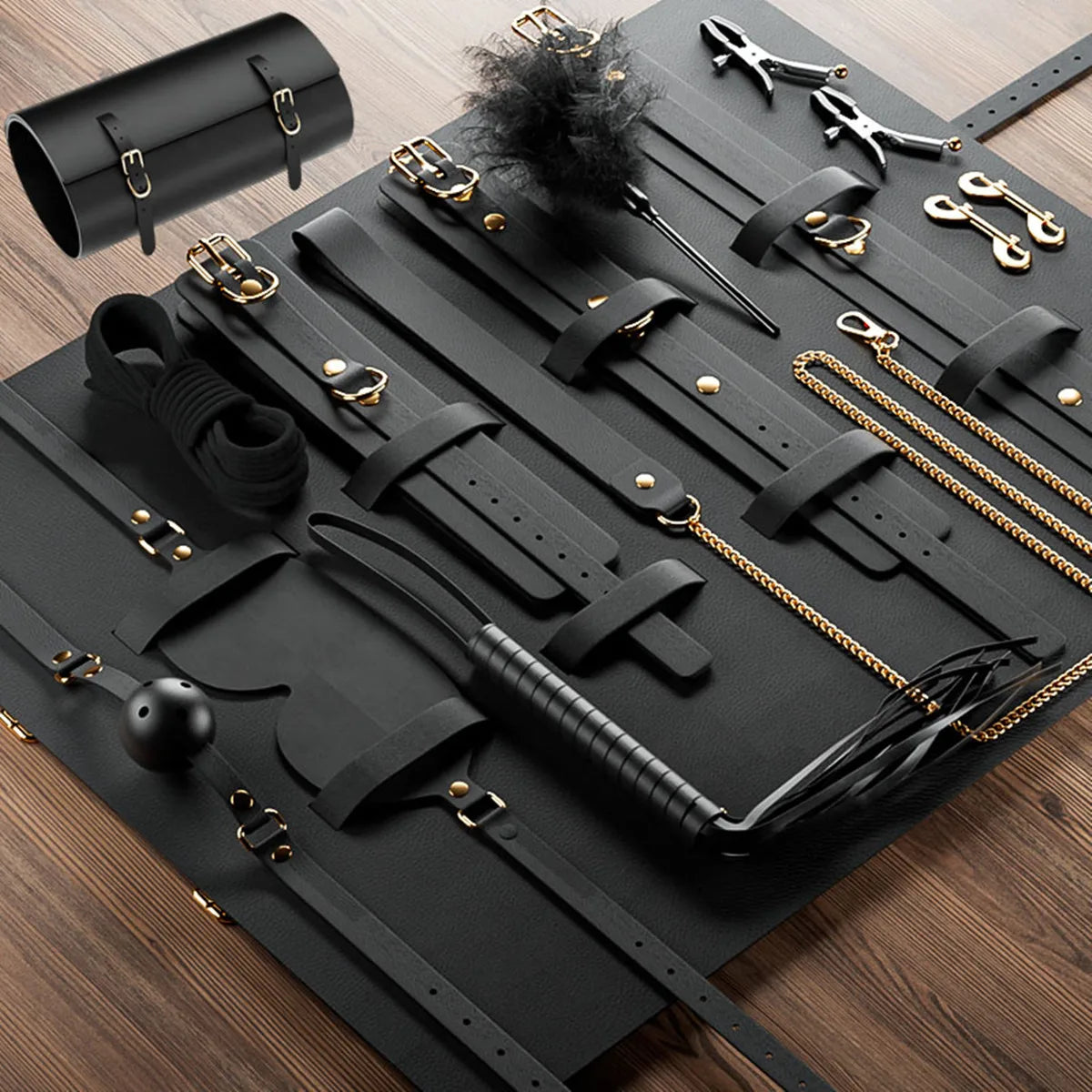 Sexy BDSM Leather Plush Bundle Set, Exotic Sex Toy, Gear Collar, Hip, Oral Erotic Bundle, Eye Mask, Whipping Nipple Clip