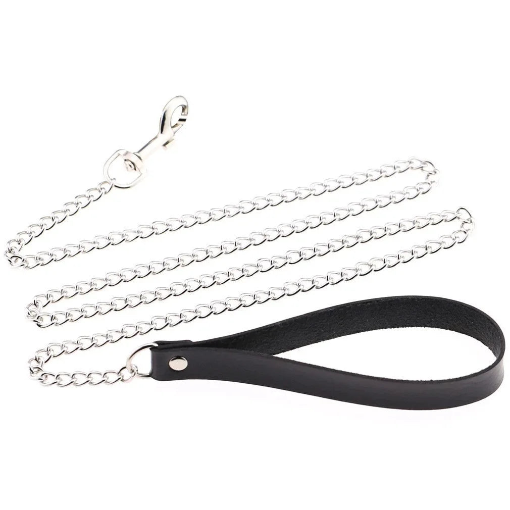 CKQU BDSM Leather Adjustable Neck Collar with Metal Chain & Bell for Adult Bondage Roleplay Luminous Safe Control Hot Sale