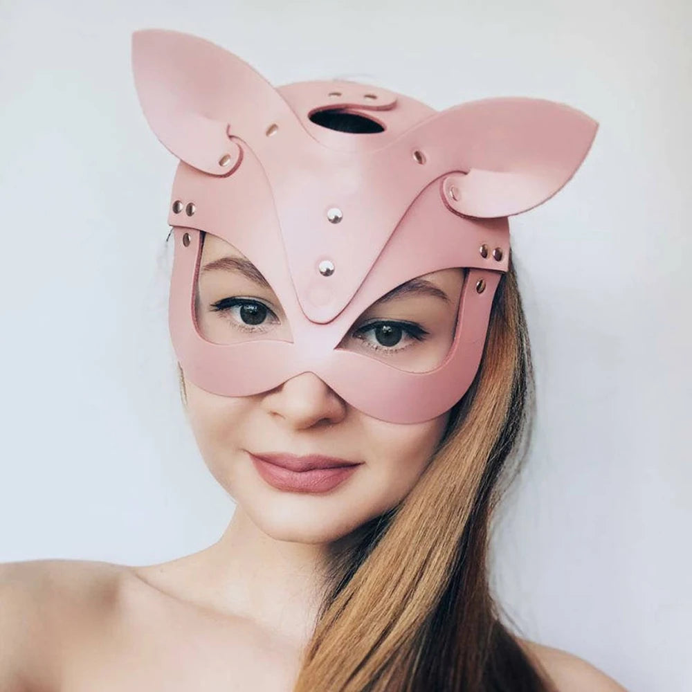 Women Sexy Red Leather Mask Gothic Cosplay Masquerade Ball Half Face Cat Mask BDSM Sex Games Toy Party Fancy Masks Accessories
