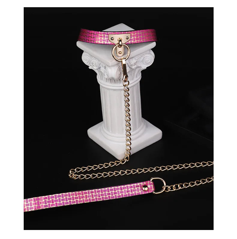 CKQU BDSM Leather Adjustable Neck Collar with Metal Chain & Bell for Adult Bondage Roleplay Luminous Safe Control Hot Sale