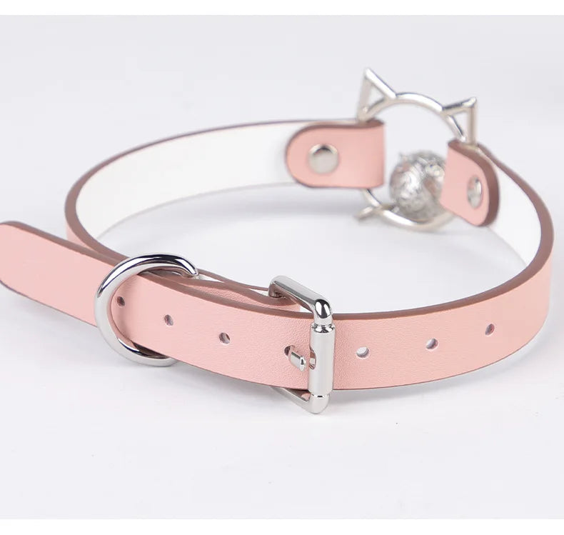 CKQU BDSM Leather Adjustable Neck Collar with Metal Chain & Bell for Adult Bondage Roleplay Luminous Safe Control Hot Sale
