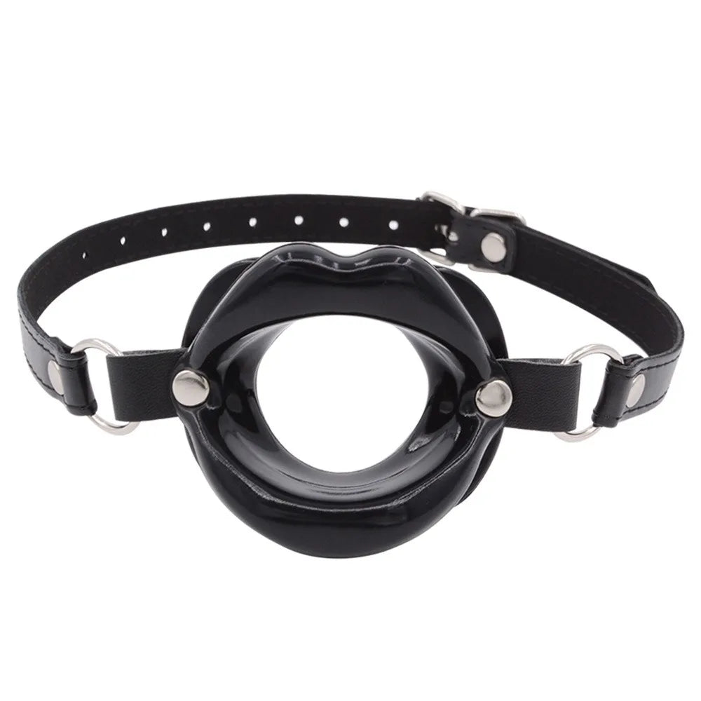 BDSM Bondage Slave Flirting Restraint Erotic PU Leather Lips Ring Open Mouth Gag Silicone Ball Sex Toy for Couples Adult Games