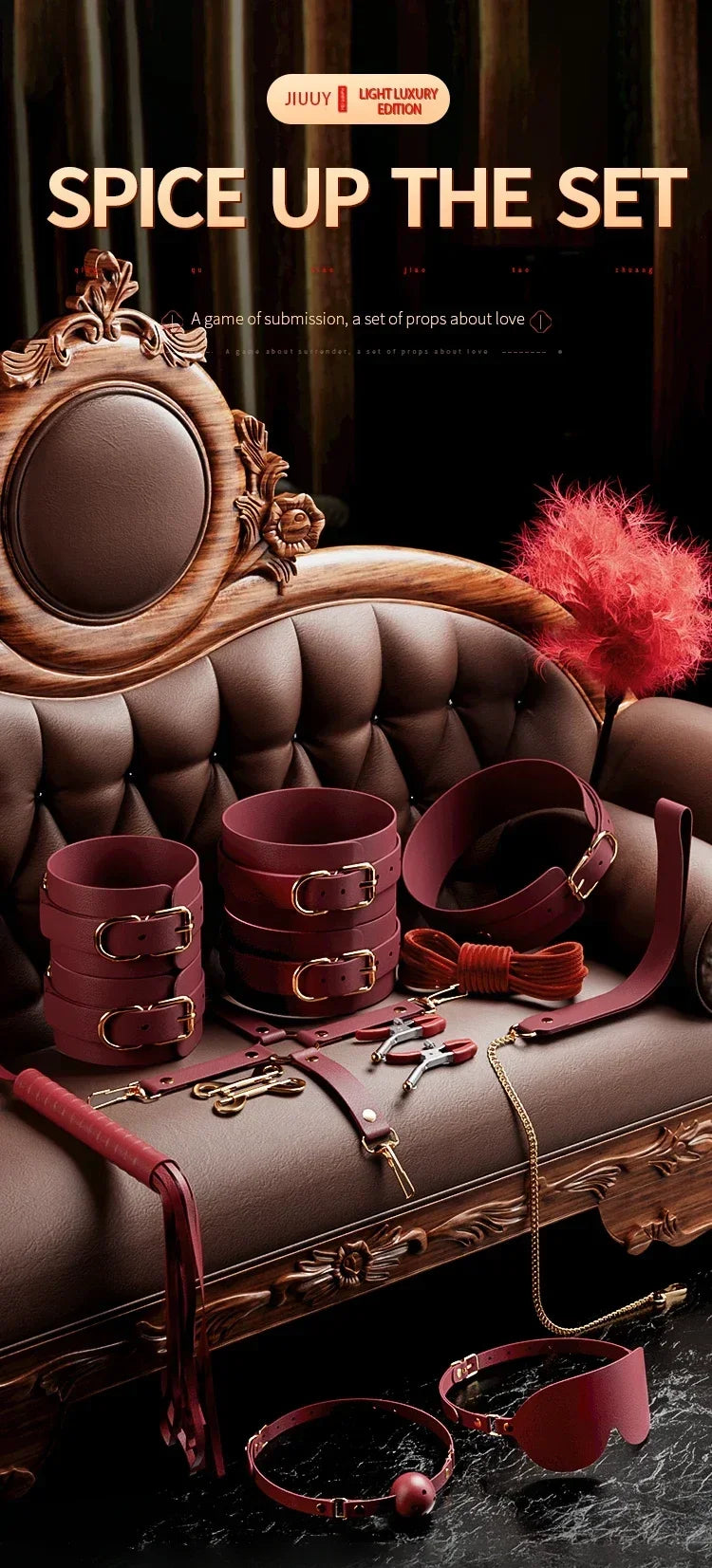 JIUUY Adult SM Sex Products Kits Bondage Gear Collar Butt Oral Erotic Bundle Blindfold Whip Sex BDSM Sex Game for Couples