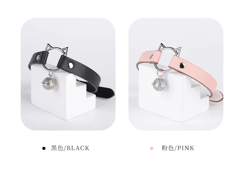 CKQU BDSM Leather Adjustable Neck Collar with Metal Chain & Bell for Adult Bondage Roleplay Luminous Safe Control Hot Sale
