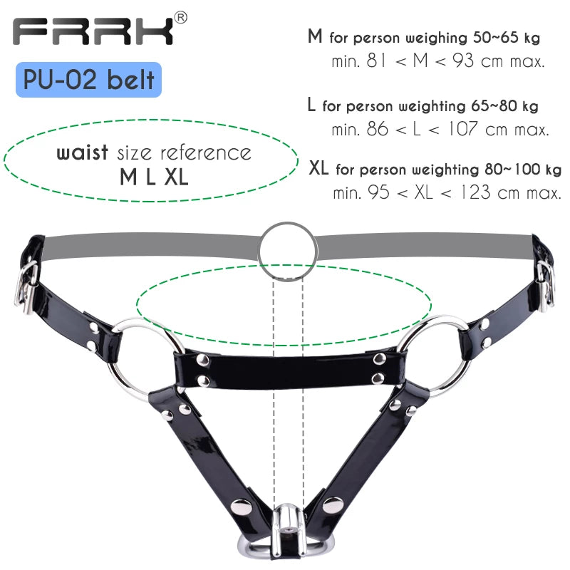 Adjustable PU Belt Harness with Metal Rings for Chastity Cage - BDSM Bondage Gear