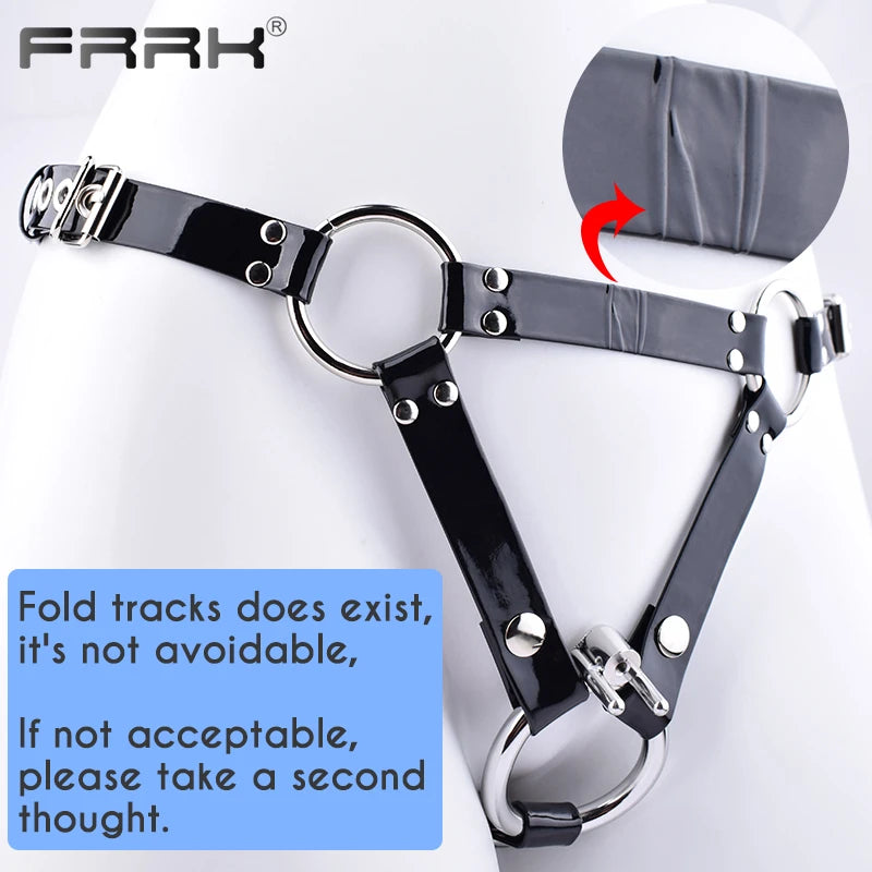 Adjustable PU Belt Harness with Metal Rings for Chastity Cage - BDSM Bondage Gear