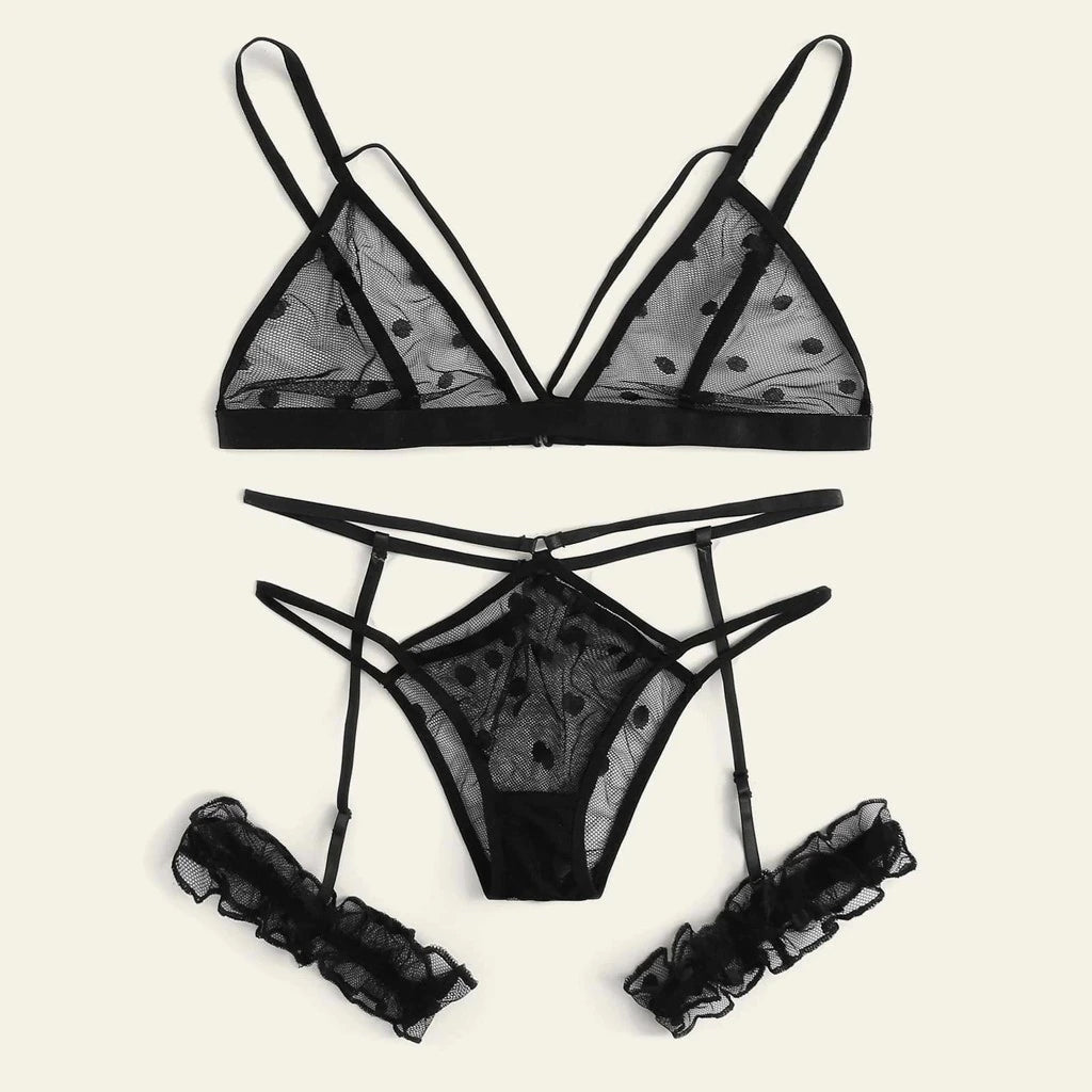 Schwarzes Sexy Dessous-Set, BH, G-String, Tangas