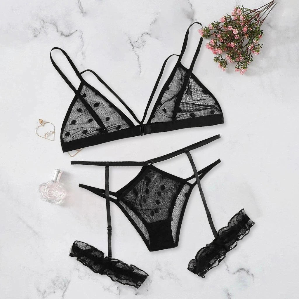 Schwarzes Sexy Dessous-Set, BH, G-String, Tangas