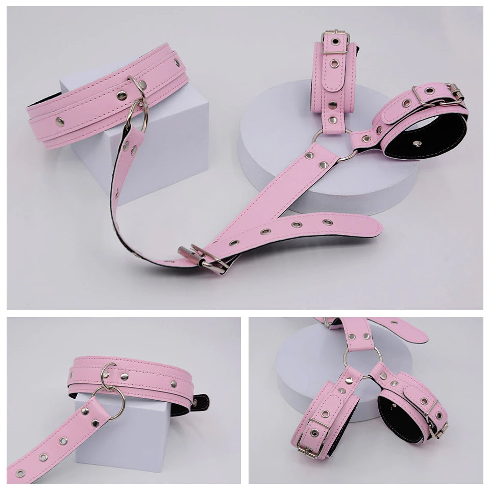 Bondage BDSM Kit Adult Handcuffs and neck Cuff.