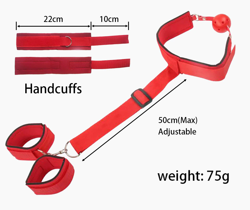 Leather handcuffs with gag