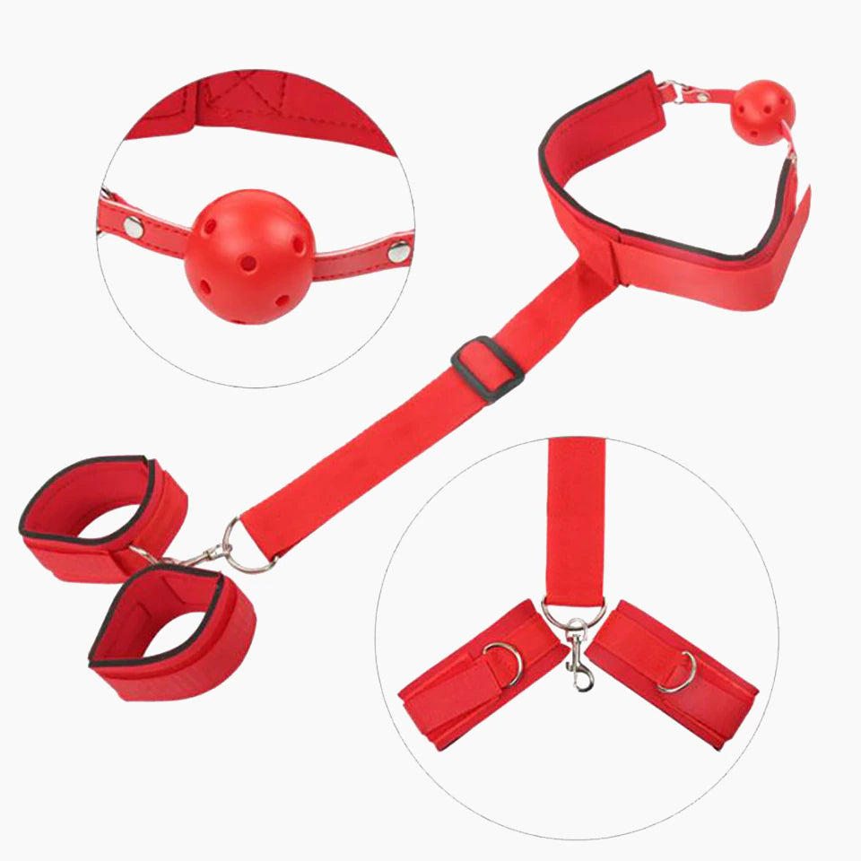 Leather handcuffs with gag