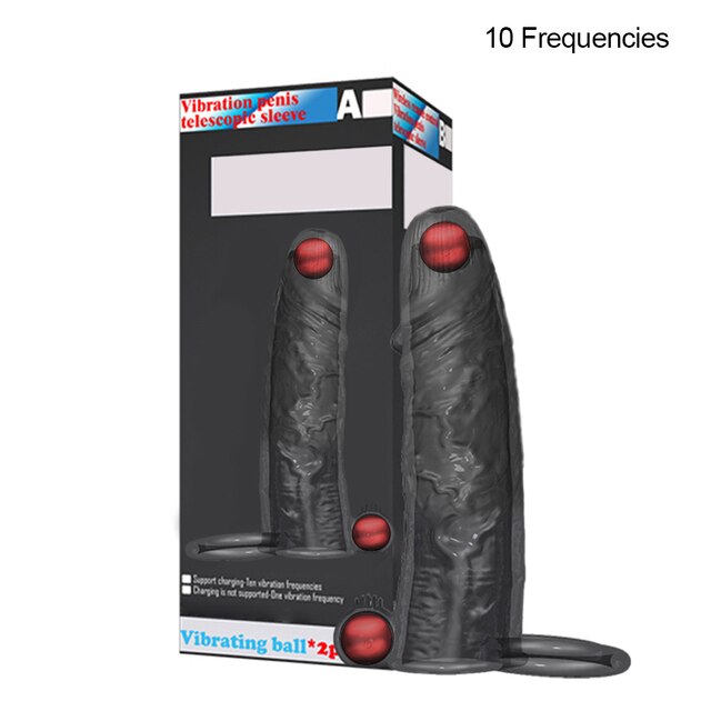 10-Mode Vibrating Penis Sleeve - Delay Ejaculation & Enlargement with Dual Penetration Vibrator