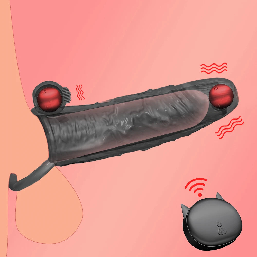 10-Mode Vibrating Penis Sleeve - Delay Ejaculation & Enlargement with Dual Penetration Vibrator
