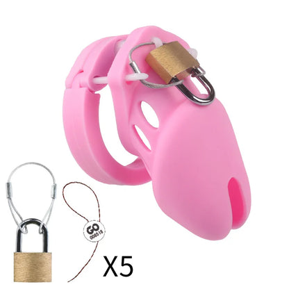 Silicone Chastity Cage Male Cock Lock With 5 Penis Rings Sex Toys For Sissy Men Femboy Stretcher BDSM Gay Erotic Urethral Device
