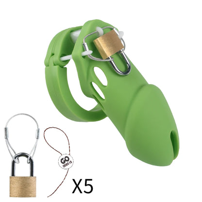 Silicone Chastity Cage Male Cock Lock With 5 Penis Rings Sex Toys For Sissy Men Femboy Stretcher BDSM Gay Erotic Urethral Device