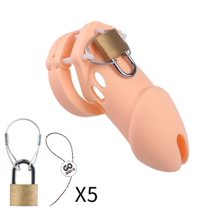 Silicone Chastity Cage Male Cock Lock With 5 Penis Rings Sex Toys For Sissy Men Femboy Stretcher BDSM Gay Erotic Urethral Device