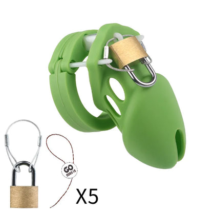 Silicone Chastity Cage Male Cock Lock With 5 Penis Rings Sex Toys For Sissy Men Femboy Stretcher BDSM Gay Erotic Urethral Device