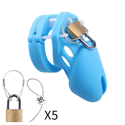 Silicone Chastity Cage Male Cock Lock With 5 Penis Rings Sex Toys For Sissy Men Femboy Stretcher BDSM Gay Erotic Urethral Device