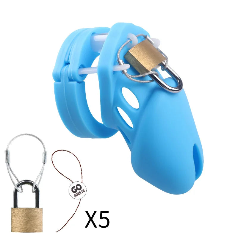Silicone Chastity Cage Male Cock Lock With 5 Penis Rings Sex Toys For Sissy Men Femboy Stretcher BDSM Gay Erotic Urethral Device