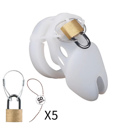 Silicone Chastity Cage Male Cock Lock With 5 Penis Rings Sex Toys For Sissy Men Femboy Stretcher BDSM Gay Erotic Urethral Device
