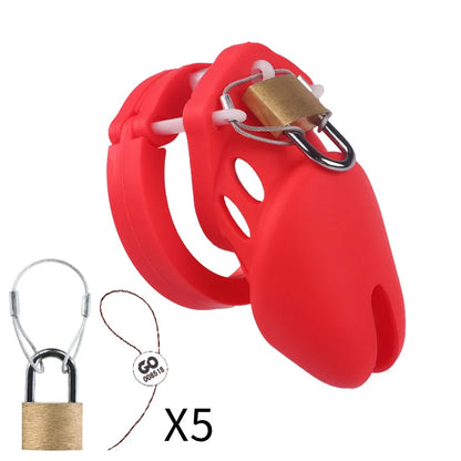 Silicone Chastity Cage Male Cock Lock With 5 Penis Rings Sex Toys For Sissy Men Femboy Stretcher BDSM Gay Erotic Urethral Device