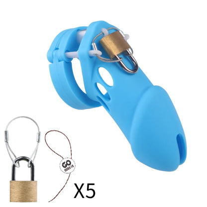 Silicone Chastity Cage Male Cock Lock With 5 Penis Rings Sex Toys For Sissy Men Femboy Stretcher BDSM Gay Erotic Urethral Device