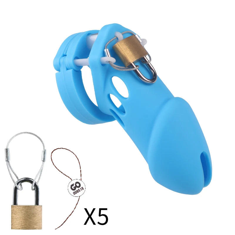 Silicone Chastity Cage Male Cock Lock With 5 Penis Rings Sex Toys For Sissy Men Femboy Stretcher BDSM Gay Erotic Urethral Device
