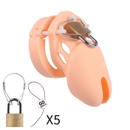 Silicone Chastity Cage Male Cock Lock With 5 Penis Rings Sex Toys For Sissy Men Femboy Stretcher BDSM Gay Erotic Urethral Device