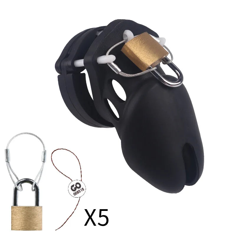 Silicone Chastity Cage Male Cock Lock With 5 Penis Rings Sex Toys For Sissy Men Femboy Stretcher BDSM Gay Erotic Urethral Device
