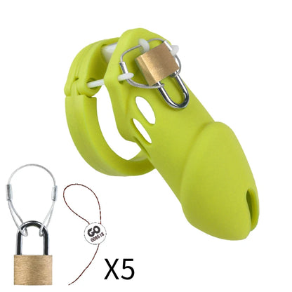 Silicone Chastity Cage Male Cock Lock With 5 Penis Rings Sex Toys For Sissy Men Femboy Stretcher BDSM Gay Erotic Urethral Device