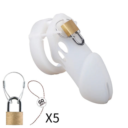 Silicone Chastity Cage Male Cock Lock With 5 Penis Rings Sex Toys For Sissy Men Femboy Stretcher BDSM Gay Erotic Urethral Device