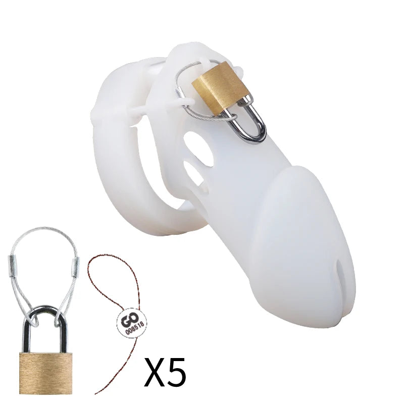 Silicone Chastity Cage Male Cock Lock With 5 Penis Rings Sex Toys For Sissy Men Femboy Stretcher BDSM Gay Erotic Urethral Device